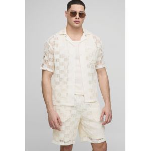 Ensemble oversize à carreaux avec chemise et short homme - ecru - S, ecru