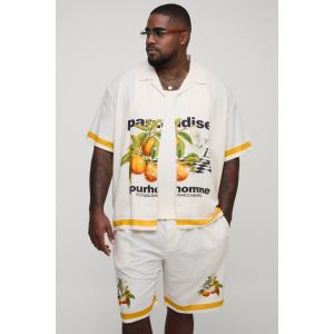 Grande taille - Ensemble avec chemise oversize en lin et short homme - beige - 2XL, beige