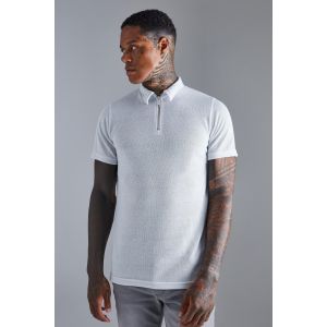 Polo cintré zippé à paillettes homme - blanc - S, blanc