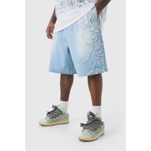 Grande taille - Bermuda en jean à écusson - Official homme - bleu - 42, bleu