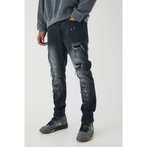 Jean slim déchiré à taches de peinture homme - bleu - 30R, bleu