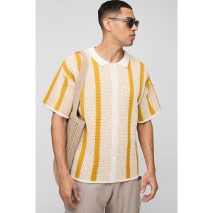 Chemise rayée en maille homme - moutarde - L, moutarde