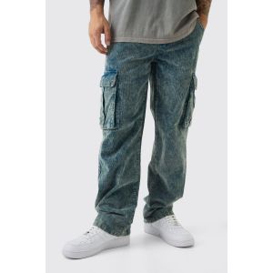 Pantalon cargo large délavé en velours côtelé homme - bleu - 28R, bleu