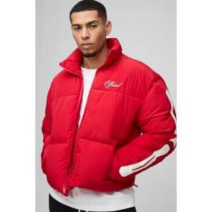 Doudoune oversize à col montant et imprimé squelette homme - rouge - L, rouge