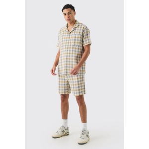 Ensemble oversize texturé avec chemise à carreaux et short homme - jaune - S, jaune