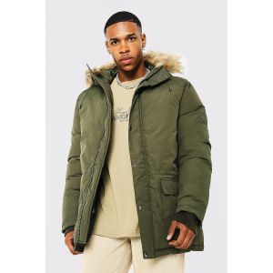 Parka à capuche avec bordure en synthétique homme - kaki - XS, kaki