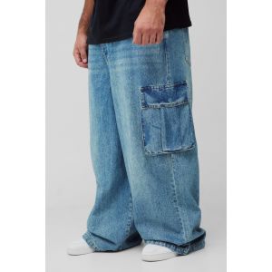 Grande taille - Jean cargo à détails pincés homme - bleu - 42, bleu