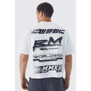 T-shirt oversize imprimé à écusson homme - blanc - M, blanc