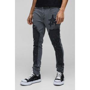 Jean skinny à écusson étoile et taches de peinture homme - gris - 28R, gris