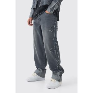 Jean large en denim à écusson croisé homme - gris - 32R, gris