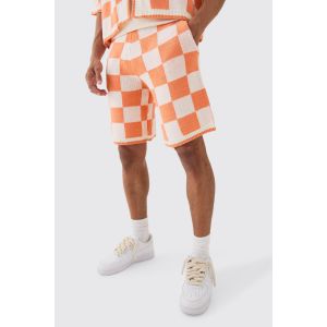 Short large mi-long à carreaux homme - orange - L, orange