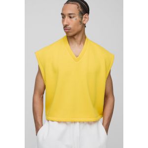 Sweat oversize court à col V homme - moutarde - L, moutarde
