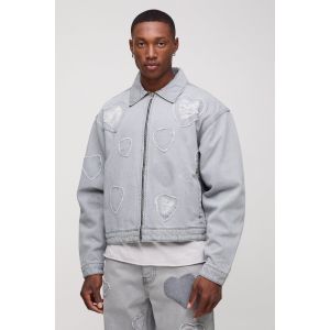 Bomber oversize en jean à écusson cœur homme - gris - L, gris