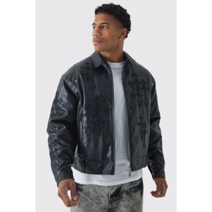 Veste biker à écusson croix homme - noir - M, noir