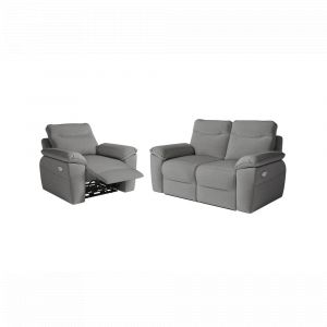 PACK - Canap&eacute; de relaxation ROSS &eacute;lectrique 2 places et fauteuil en tissu antitache - Gris