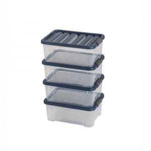 Lot de 4 bo&icirc;tes de rangement avec couvercle clips&eacute; Wave box  S 10L couvercle bleu Sundis 0480005