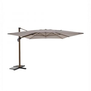 Parasol excentr&eacute; imitation bois, rectangulaire 4x3m, toile &eacute;cru - S&eacute;lection d'Experts - Beaux jours