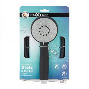 Douchette 3 jets Noir & flexible 1,75m - Foxter