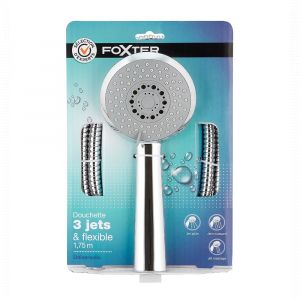 Douchette 3 jets Chrom&eacute; & flexible 1,75m - Foxter