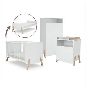 WEBABY - Chambre b&eacute;b&eacute; lit, commode &agrave; langer et armoire Blanc et H&ecirc;tre Verni