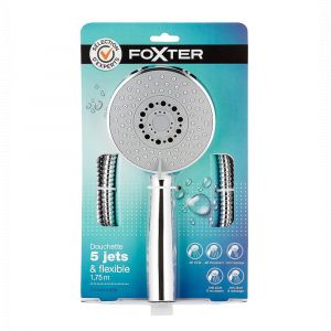 Douchette 5 jets Chrom&eacute; & flexible 1,75m - Foxter