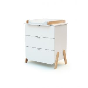 WEBABY - Commode &agrave; langer 3 tiroirs en bois PIRATE Blanc et H&ecirc;tre
