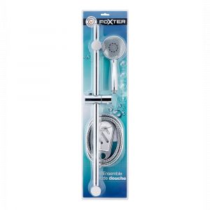 Barre de douche & douchette 3 jets Chrom&eacute; & flexible 1,75m - Foxter