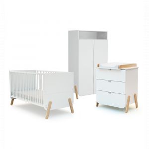 WEBABY - Lit b&eacute;b&eacute; &eacute;volutif, commode &agrave; langer et armoire Blanc H&ecirc;tre Verni
