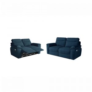 PACK - Canap&eacute; de relaxation ROSS &eacute;lectrique 2 et 3 places en tissu textur&eacute; 3D - Bleu fonc&eacute;