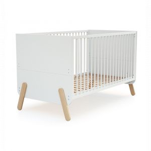 WEBABY - Lit b&eacute;b&eacute; &eacute;volutif en bois PIRATE Blanc et H&ecirc;tre Verni 70 x 140 cm