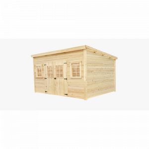 Abri Madriers bois massif / 28 mm / surface ext&eacute;rieur 12,08 m2  /Toit monopente / Toiture plaques polycarbonate double peau