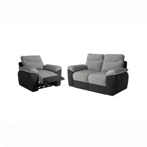 PACK - Canap&eacute; de relaxation ROSS manuel 2 places et fauteuil en tissu et simili - Noir/Gris