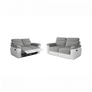 PACK - Canap&eacute; de relaxation ROSS manuel 2 et 3 places en tissu et simili - Blanc/Gris