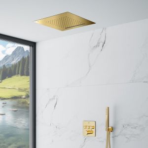 Mariner Colonne de douche avec mitigeur thermostatique Eden edge (corps d’encastrement, douche de tête effet pluie 2 jets à encastrer au plafond et set de douche métallique inclus), EDE2903-OR#Set2,