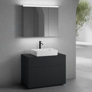 neoro n50 Meuble bas l : 100 cm, 2 tiroirs, vasque l : 58 cm blanc mat, avec armoire de toilette,, BN0065WM+BN0443BM+BN0403BM+BN0474MI,