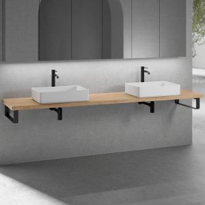 neoro n50 2 vasques &agrave; poser l : 58 H : 13 P : 37 cm, avec plan de toilette en bois massif sans d&eacute;coupe l : 240,5 H : 4 P : 51,5 cm, 2#BN0065WM+BN0407W1+2#BN000005+2#BN000002,