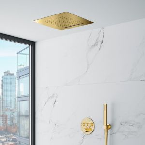 Mariner Colonne de douche avec mitigeur thermostatique Eden round (corps d’encastrement, douche de tête effet pluie 2 jets à encastrer au plafond et set de douche métallique inclus), EDE1903-OR#Set2,