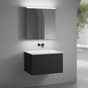 neoro n50 Meuble bas l: 80 cm, 1 tiroir, vasque blanche mate sans trou de robinetterie, avec armoire de toilette,, BN0095WM+BN0432BM+BN0473MI,