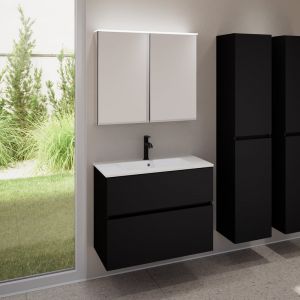 evineo ineo5 evo Meuble bas l: 80 cm, 2 tiroirs, vasque slim blanche, avec armoire de toilette ineo,, BE0835WH+BE0957BM+BEA002MI,