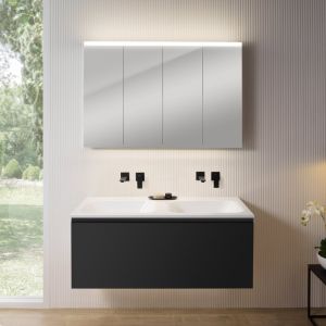 rivea Dia Meuble sous-vasque l : 121 cm, 1 tiroir, double vasque sans trou de robinetterie, blanc, avec armoire de toilette n50, BR0039BM+BR0057WH+BN0510MI,