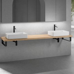 neoro n50 2 vasques &agrave; poser l : 58 H : 13 P : 37 cm, avec plan de toilette en bois massif sans d&eacute;coupe l : 220,5 H : 4 P : 51,5 cm, 2#BN0065WM+BN0415W1+2#BN000005+2#BN000002,