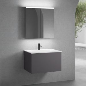 neoro n50 Meuble bas l: 80 cm, 1 tiroir, vasque blanche avec 1 trou de robinetterie, avec armoire de toilette, BN0094WH+BN0432GR+BN0473MI,