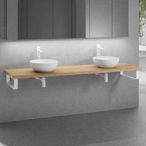 neoro n50 2 vasques &agrave; poser &Oslash; 45 H : 14 cm, avec plan de toilette en bois massif sans d&eacute;coupe l : 200,5 H : 4 P : 51,5 cm, 2#BN0106WM+BN0406W1+2#BN000004+2#BN000001,