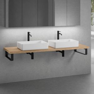 neoro n50 2 vasques &agrave; poser l : 58 H : 13 P : 37 cm, avec plan de toilette en bois massif sans d&eacute;coupe l : 180,5 H : 4 P : 51,5 cm, 2#BN0065WM+BN0409W1+2#BN000005+2#BN000002,