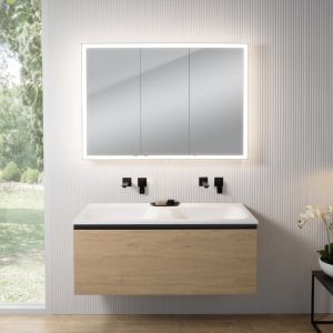 rivea Dia Meuble sous-vasque l : 121 cm, 1 tiroir, double vasque sans trou de robinetterie, blanc, avec armoire de toilette n60, BR0039SO+BR0057WH+BN0494MI,
