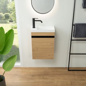 Lave-mains rivea Picabo avec meuble sous-lave-mains Dia &agrave; 1 porte, charni&egrave;res &agrave; gauche, ch&ecirc;ne vert, BR0574SO+BR0577WM,