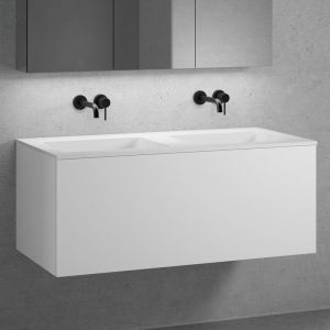 neoro n50 Meuble bas l: 120 cm, 1 tiroir, plan vasque double sans trou de robinetterie, blanc, BN0099WH+BN0434WM,