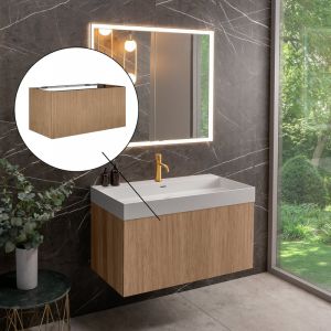 neoro n50 Meuble bas l : 100 cm avec 1 tiroir, façade en chêne strié, BN0433PO,