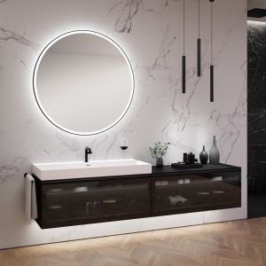 neoro n80 fumo Meuble bas l: 240 cm avec 2 tiroirs, fa&ccedil;ade en verre Parsol, avec miroir, vasque l: 120,5 cm, BN0140WM+2#BN0434SG+BN0407BM+BN0024MI,
