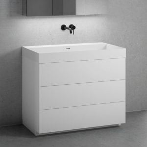 neoro n50 Meuble bas l : 100 cm, 3 tiroirs, lavabo blanc mat sans trou perc&eacute;,, BN0135WM+BN0453WM,